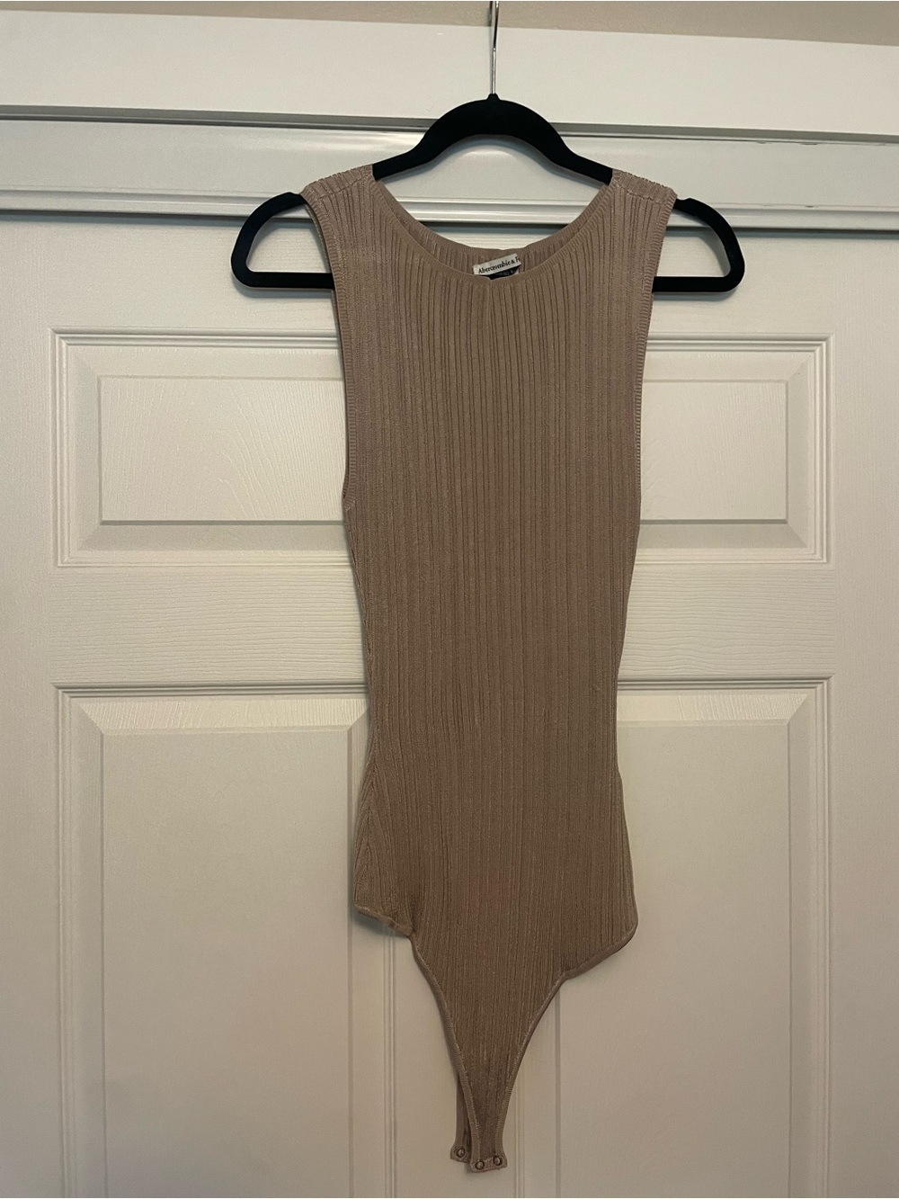 Abercrombie & Fitch Ribbed Tank Bodysuit in Taupe